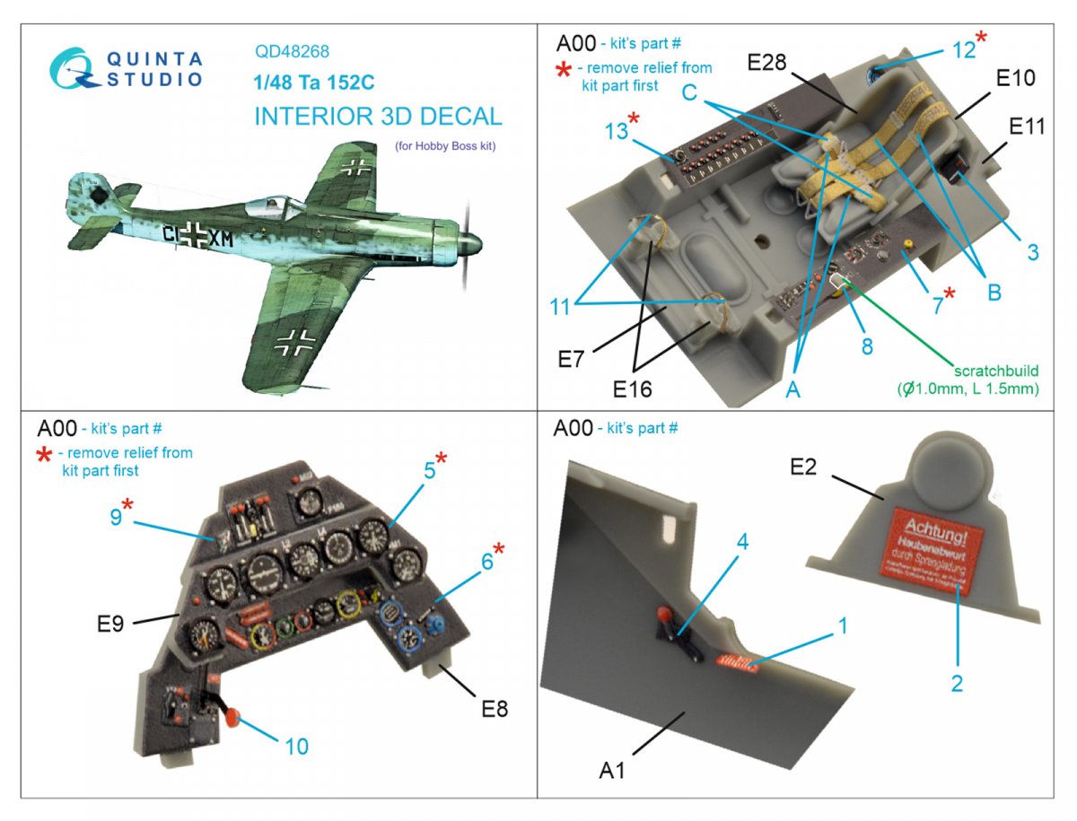 Quinta Studio QD48268 Ta 152C 3D-Printed &amp;amp; coloured Interior on decal paper (Hobby Boss) 1/48 – immagine 6