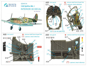 Quinta Studio QD48134 Spitfire Mk.I 3D-Printed &amp;amp; coloured Interior on decal paper (Tamiya) 1/48 – immagine 12