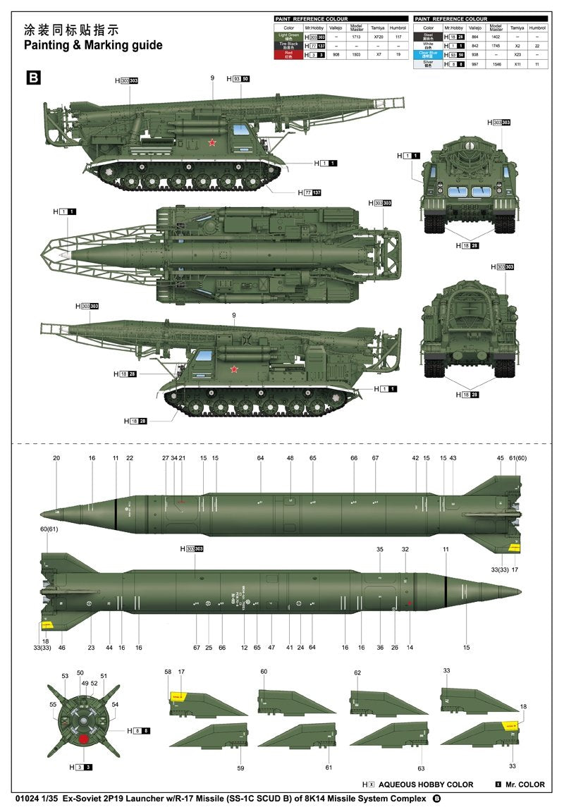Trumpeter 01024 Ex-Soviet 2P19 Launcher w/R-17 Missile SS-1C SCUD B of 8K14 Missile System – imagen 2