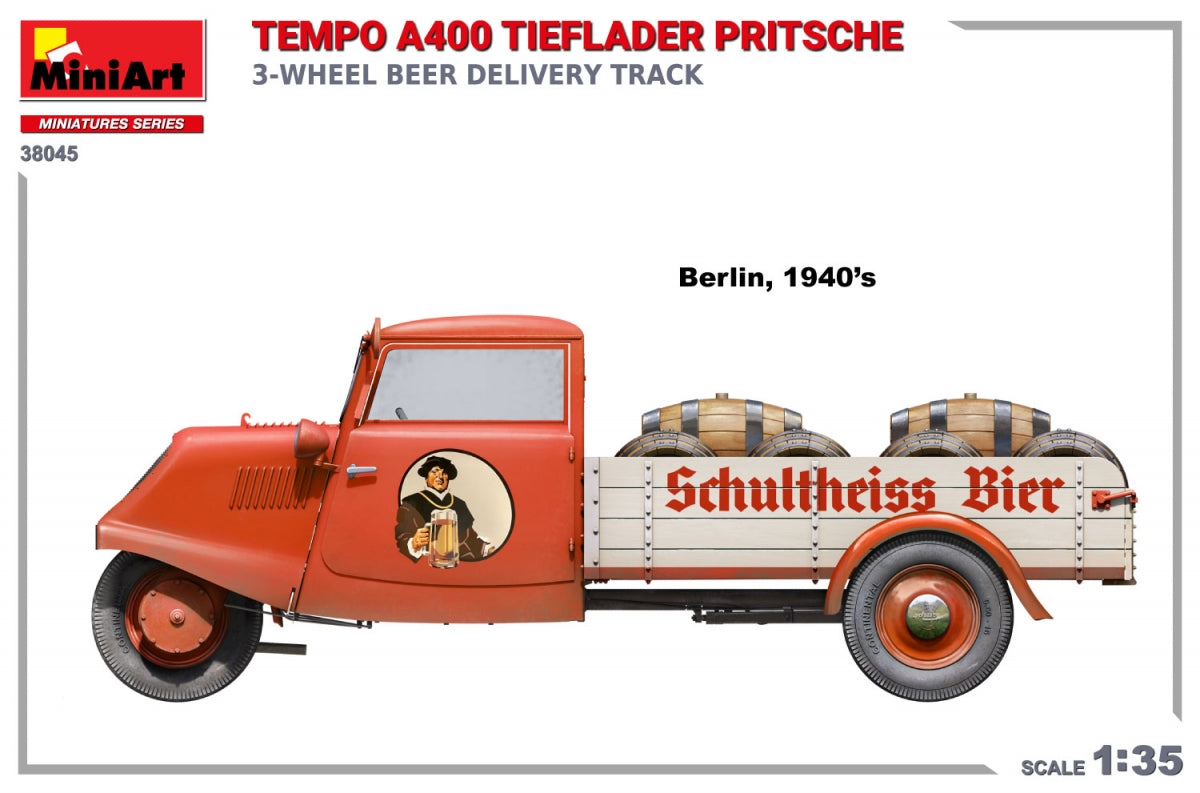MiniArt 38045 TEMPO A400 TIEFLADER PRITSCHE 3-WHEEL BEER DELIVERY TRUCK 1/35 – immagine 5
