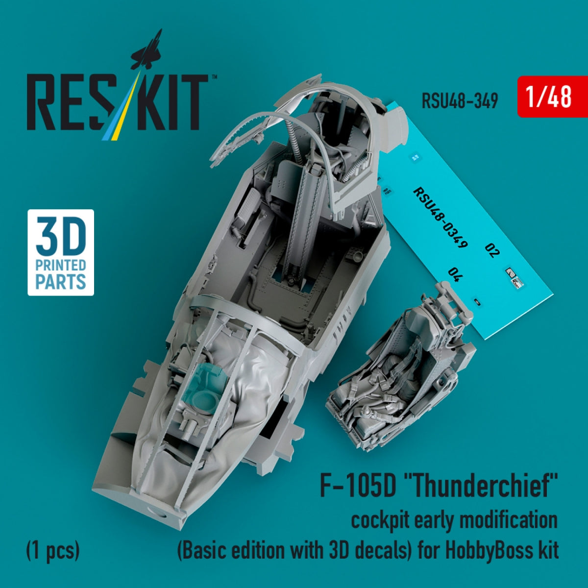 RESKIT RSU48-0349 F-105D "Thunderchief" cockpit early modification (Basic edition with 3D decals) for HobbyBoss kit (3D Printed) 1/48
