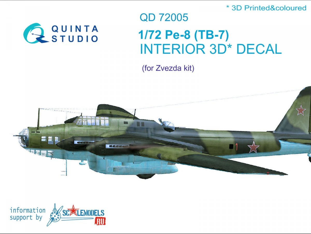 Quinta Studio QD72005 Pe-8/TB-7 3D-Printed &amp; colored Interior on decal paper for Zvezda 1/72