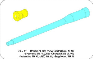 Aber 72L-11 Lufa 75mm ROQF MkV do: Cromwell Mk IV,V,VII; Churchill Mk VI, VII; Valentine Mk XI, AEC Mk III; Staghound Mk III / British 75mm ROQF MkV barrel fit to: Cromwell Mk.IV, V, VII, Churchil Mk. Vi, VII, Valentine Mk. XI, AEC Mk. III, Staghound Mk. – image 5