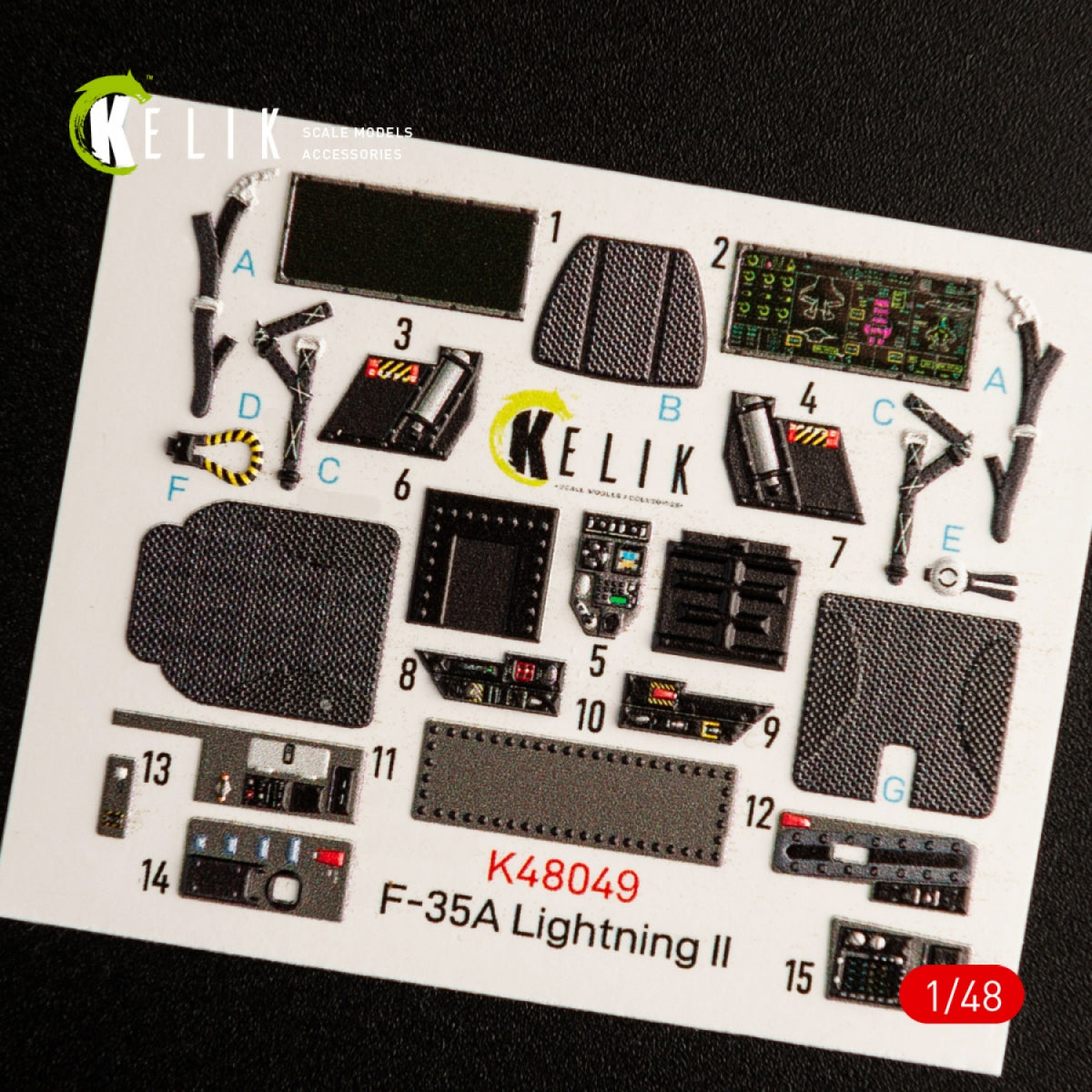 KELIK K48049 F-35A LIGHTNING II INTERIOR 3D DECALS FOR MENG KIT 1/48 – zdjęcie 2