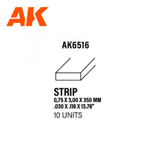 AK Interactive AK6516 BANDES 0,75 X 3,00 X 350MM – BANDE DE STYRÈNE – (10 UNITÉS)