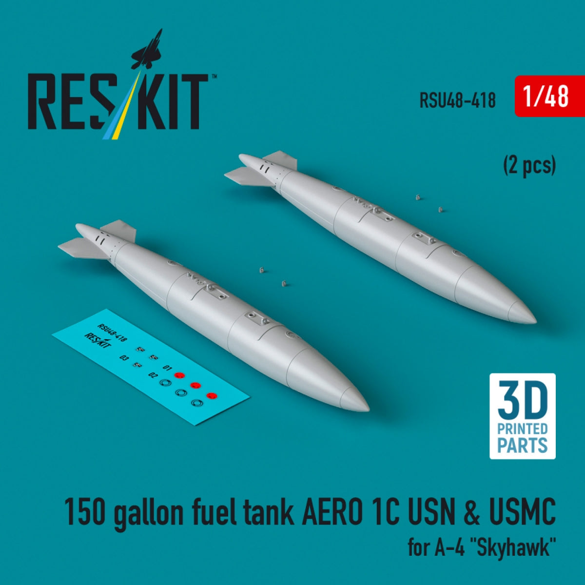 RESKIT RSU48-0418 150 gallon fuel tank AERO 1C USN & USMC (2 pcs) for A-4 "Skyhawk" (3D Printed) 1/48
