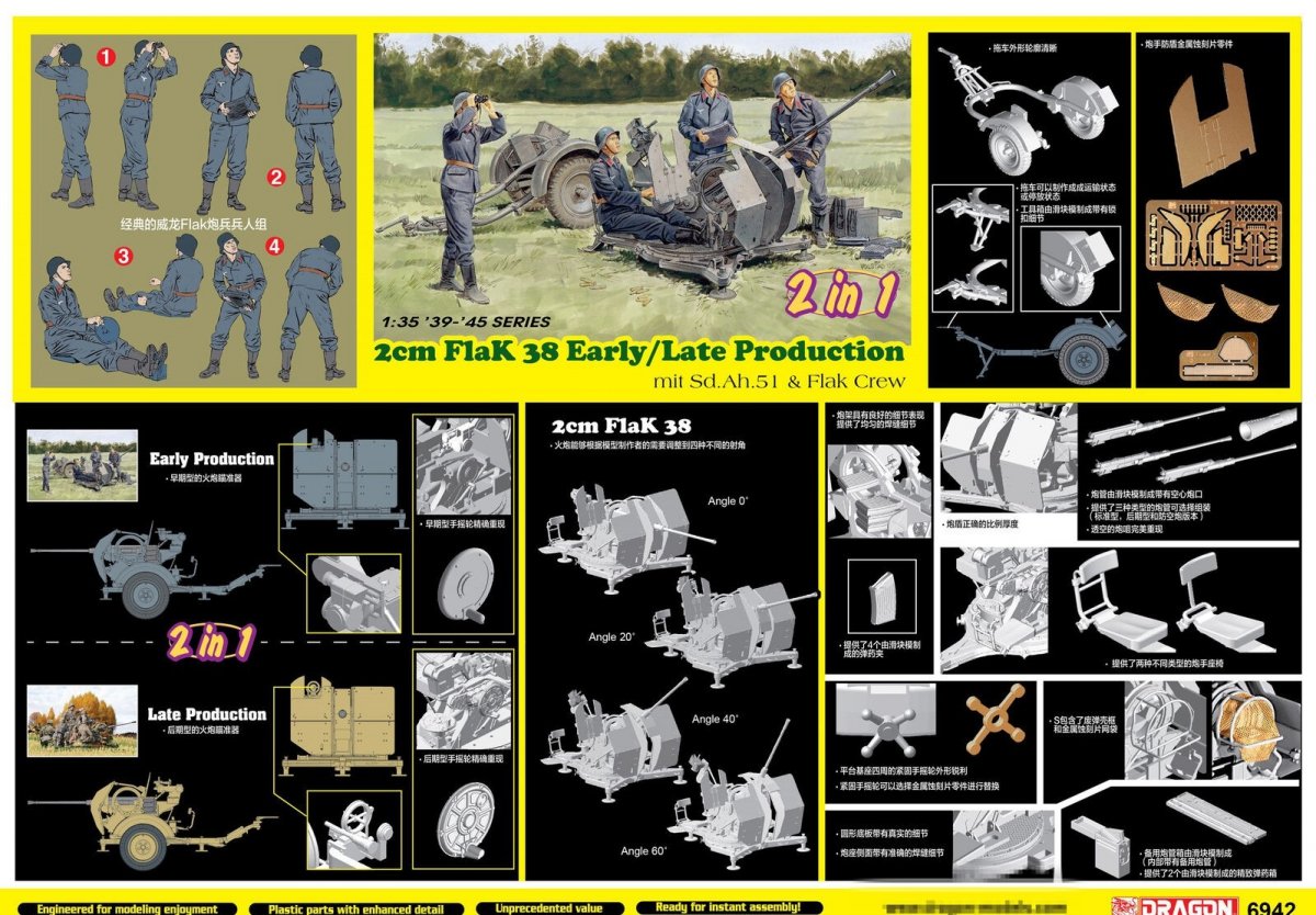 Dragon 6942 2cm FlaK 38 Early/Late Production mit Sd.Ah.51 and Crew (2in1) 1/35 – Bild 2