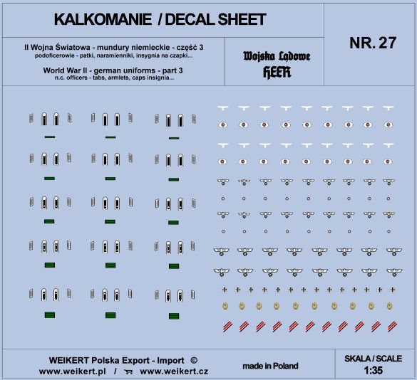 Weikert Decals DEC227 Mundury niemieckie - patki, naramienniki, insygnia na czapki - HEER - ver.3 - vol.27 1/35