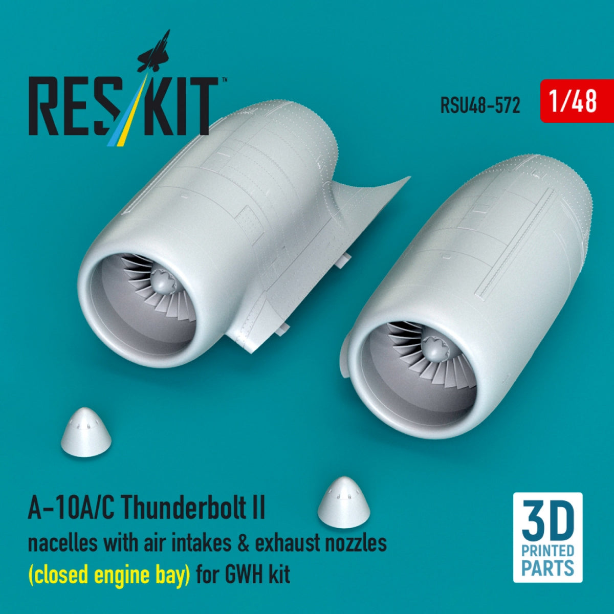 RESKIT RSU48-0578 A-10A/C Thunderbolt II nacelles with air intakes &amp; exhaust nozzles (close engine bay) for GWH kit (3D Printed) 1/48