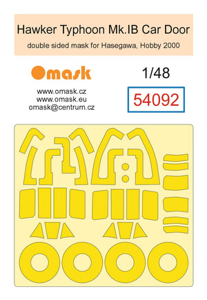 Omask 54092 1/48 Hawker Typhoon Mk. I Car Door Double Sided Mask (for Hasegawa / Hobby 2000) 1/48