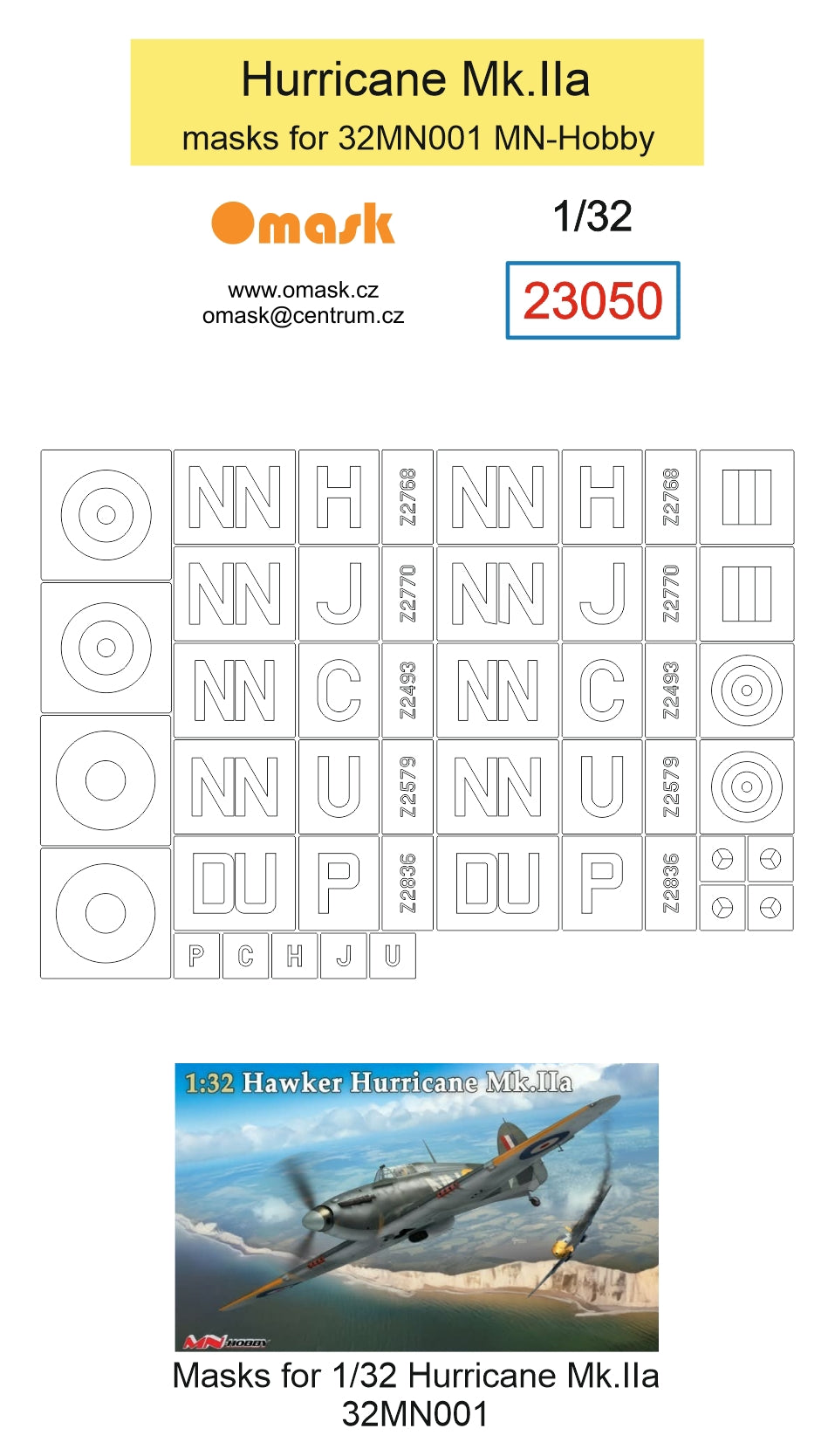 Omask 23050 Hurricane Mk.IIa masks (for 32MN001 MN-Hobby) 1/32