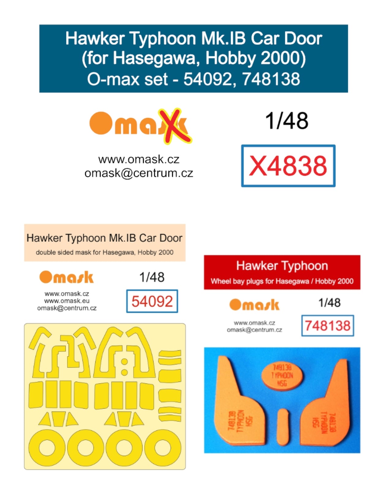 Omask X4838 1/48 Hawker Typhoon Mk. IB Car Door O-Max Set (for Hasegawa, Hobby 2000) 1/48